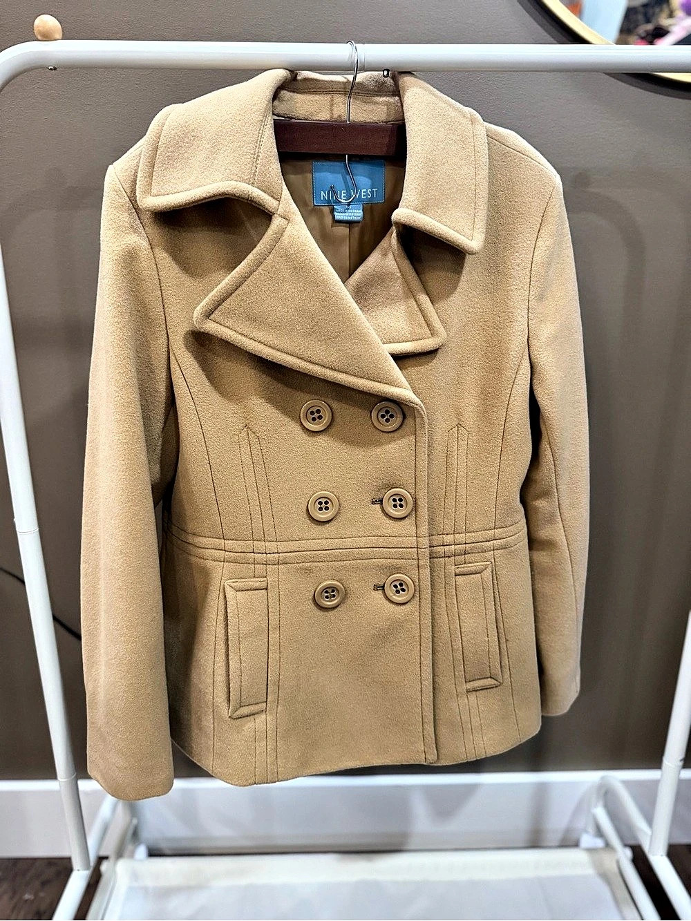 Nine West Double-Breasted Wool Pea Coat Beige Size 14
